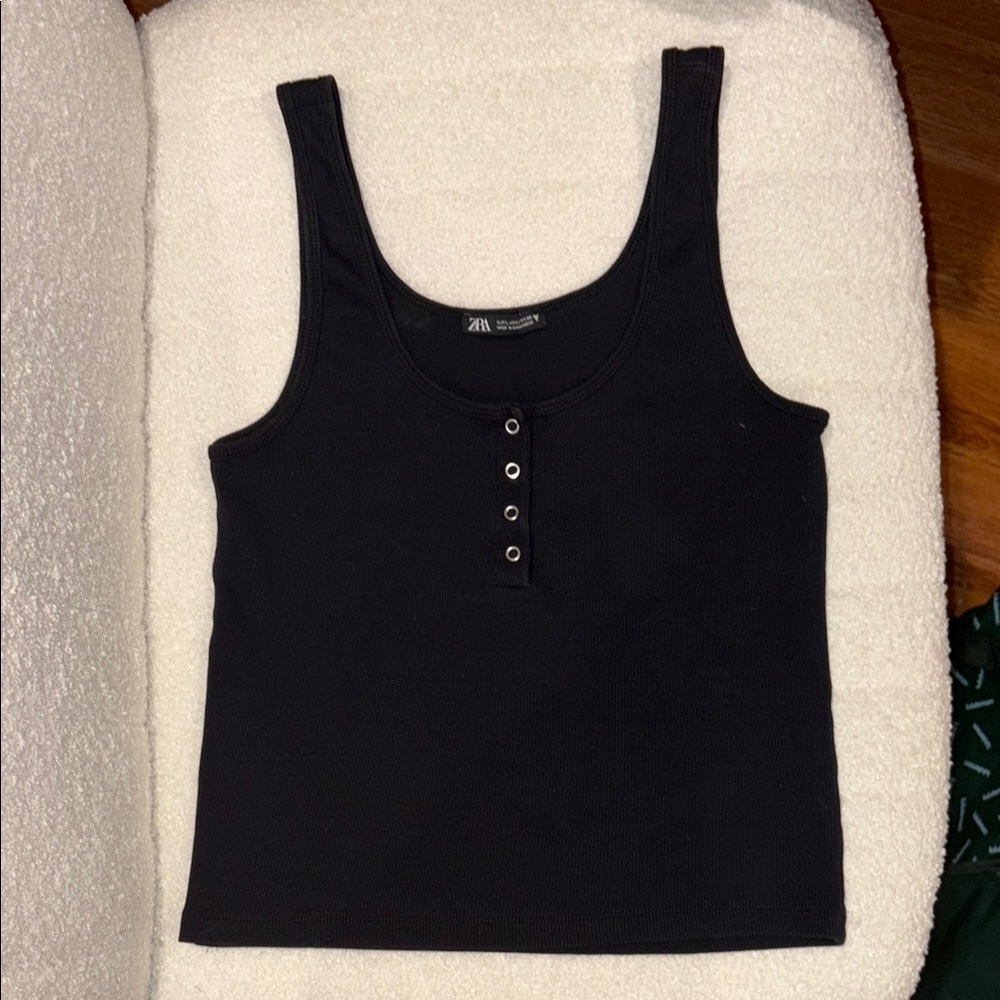 Black Zara Button Down Ribbed Tank Top